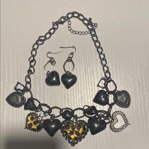 Heart Charm Necklace and Earring Set